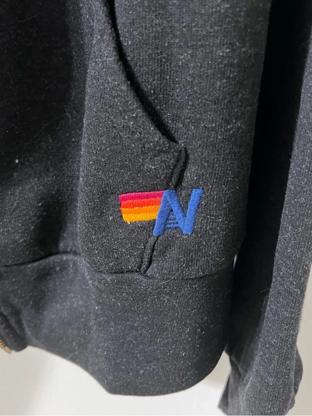 Aviator Nation 5 Stripe Zip Hoodie with Rainbow Stripe Detail - Picture 5 of 9